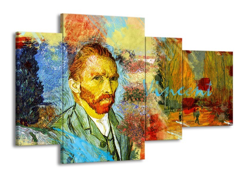Canvas Schilderij Van Gogh, Modern | Oranje, Geel, Bruin | 120x75cm 4Luik