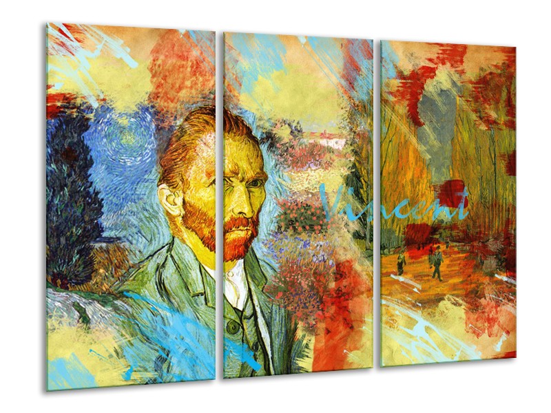 Glasschilderij Van Gogh, Modern | Oranje, Geel, Bruin | 120x80cm 3Luik