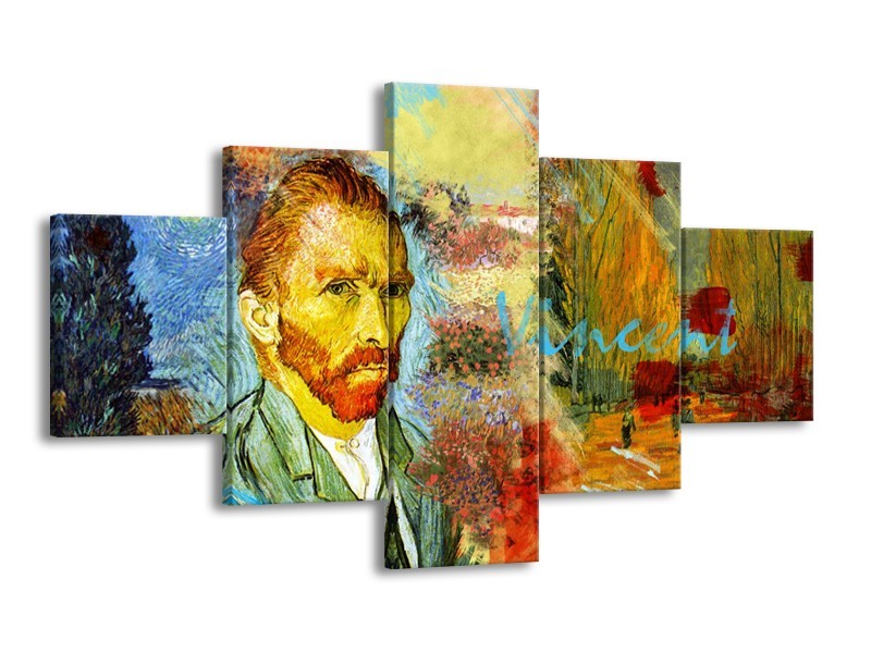 Canvas Schilderij Van Gogh, Modern | Oranje, Geel, Bruin | 125x70cm 5Luik
