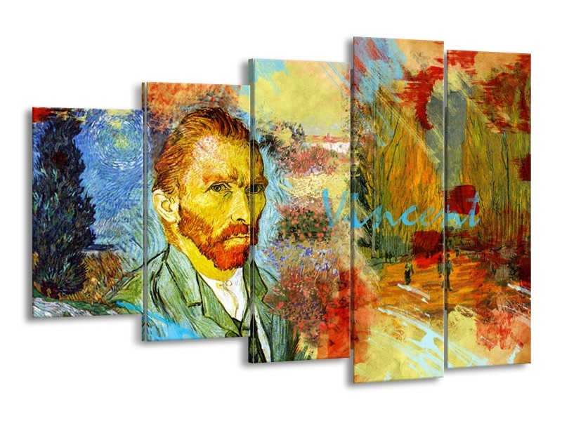 Canvas Schilderij Van Gogh, Modern | Oranje, Geel, Bruin | 150x100cm 5Luik