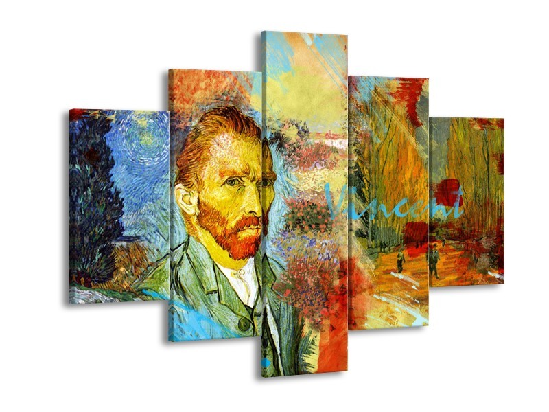 Canvas Schilderij Van Gogh, Modern | Oranje, Geel, Bruin | 150x105cm 5Luik