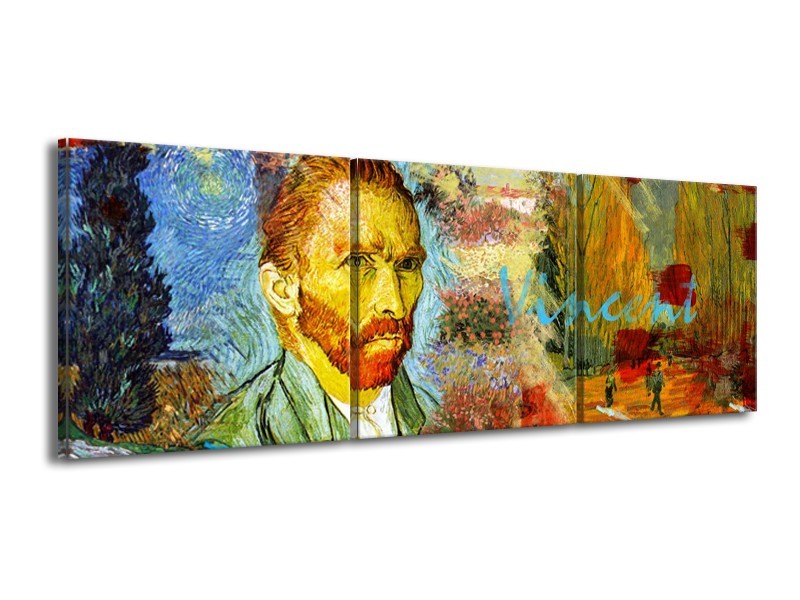 Canvas Schilderij Van Gogh, Modern | Oranje, Geel, Bruin | 150x50cm 3Luik