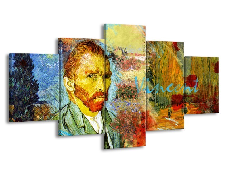 Canvas Schilderij Van Gogh, Modern | Oranje, Geel, Bruin | 150x80cm 5Luik
