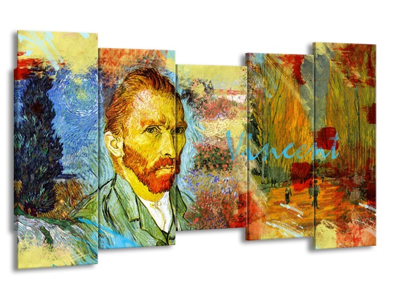 Canvas Schilderij Van Gogh, Modern | Oranje, Geel, Bruin | 150x80cm 5Luik