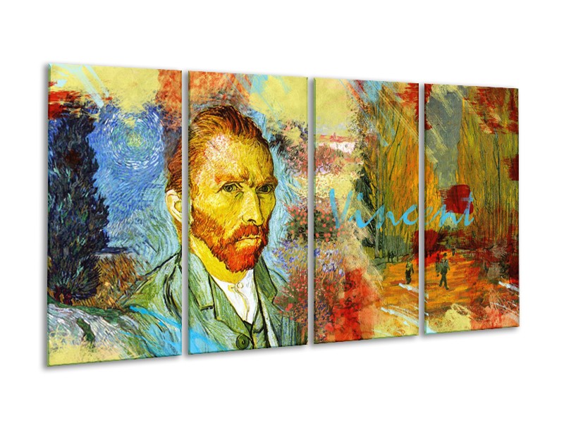 Canvas Schilderij Van Gogh, Modern | Oranje, Geel, Bruin | 160x80cm 4Luik