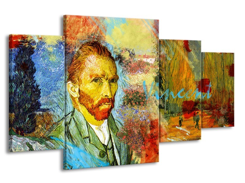 Canvas Schilderij Van Gogh, Modern | Oranje, Geel, Bruin | 160x90cm 4Luik
