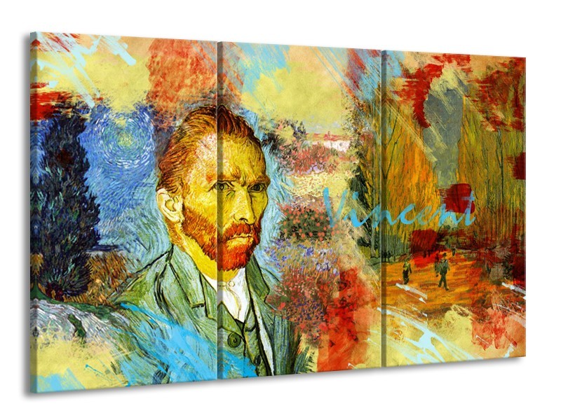 Canvas Schilderij Van Gogh, Modern | Oranje, Geel, Bruin | 165x100cm 3Luik