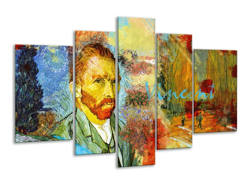 Canvas Schilderij Van Gogh, Modern | Oranje, Geel, Bruin | 170x100cm 5Luik