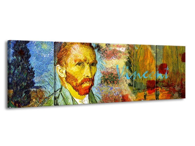 Canvas Schilderij Van Gogh, Modern | Oranje, Geel, Bruin | 170x50cm 3Luik