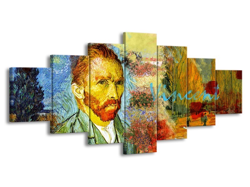 Canvas Schilderij Van Gogh, Modern | Oranje, Geel, Bruin | 210x100cm 7Luik