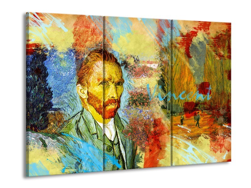 Canvas Schilderij Van Gogh, Modern | Oranje, Geel, Bruin | 60x90cm 3Luik