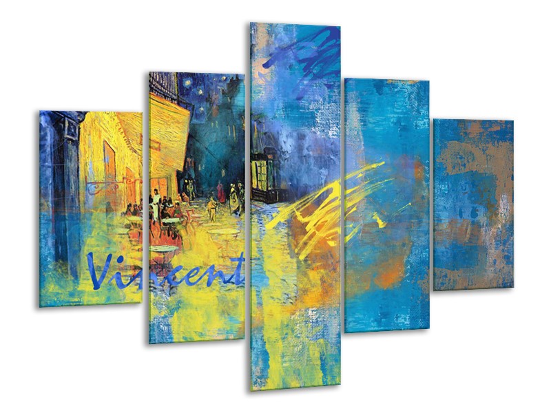 Canvas Schilderij Van Gogh, Modern | Blauw, Geel | 100x70cm 5Luik