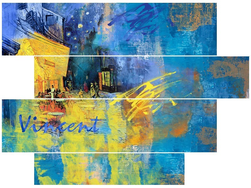 Canvas Schilderij Van Gogh, Modern | Blauw, Geel | 115x85cm 4Luik