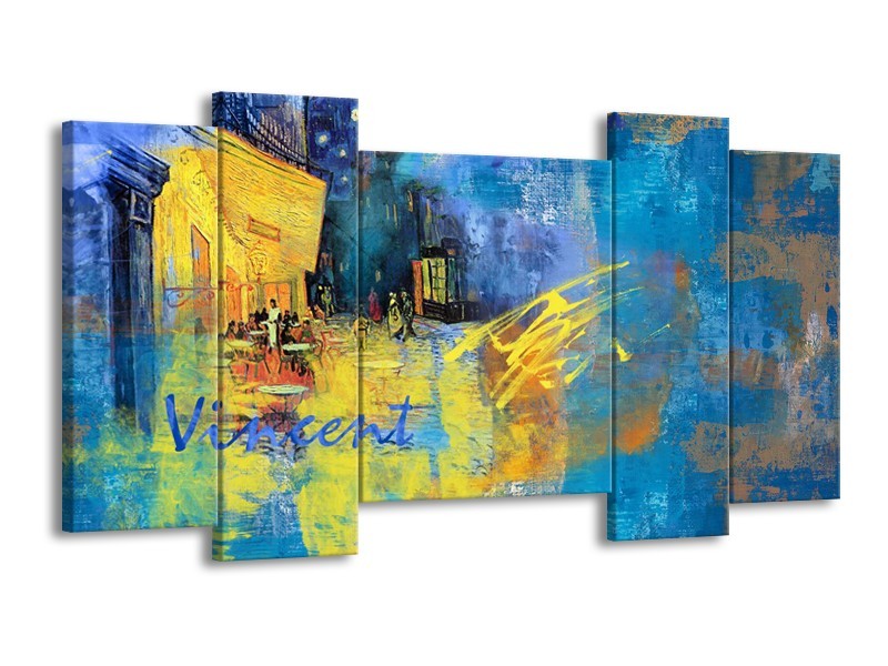 Glasschilderij Van Gogh, Modern | Blauw, Geel | 120x65cm 5Luik