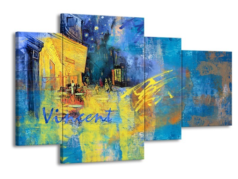 Canvas Schilderij Van Gogh, Modern | Blauw, Geel | 120x75cm 4Luik
