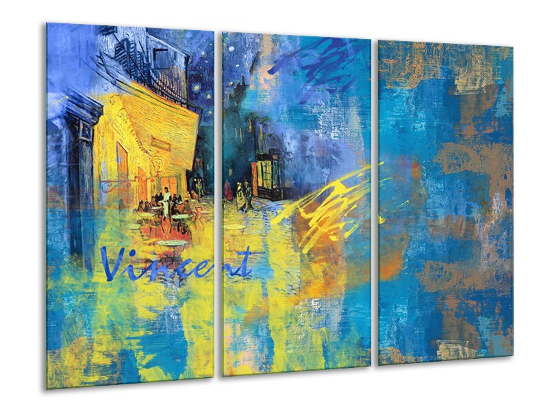 Canvas Schilderij Van Gogh, Modern | Blauw, Geel | 120x80cm 3Luik