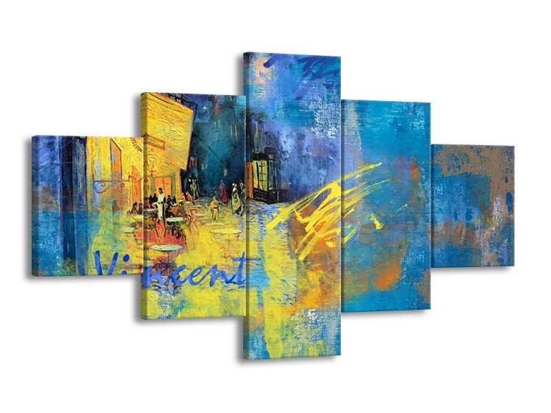 Canvas Schilderij Van Gogh, Modern | Blauw, Geel | 125x70cm 5Luik