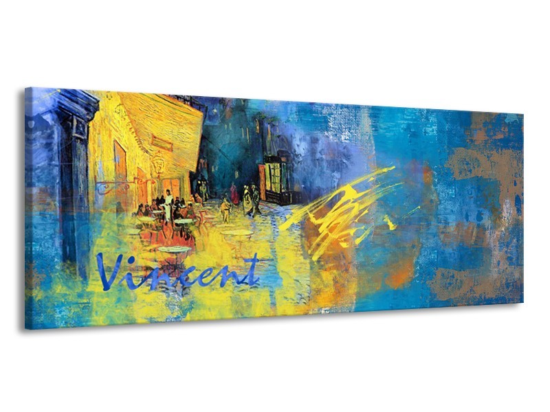 Canvas Schilderij Van Gogh, Modern | Blauw, Geel | 145x58cm 1Luik