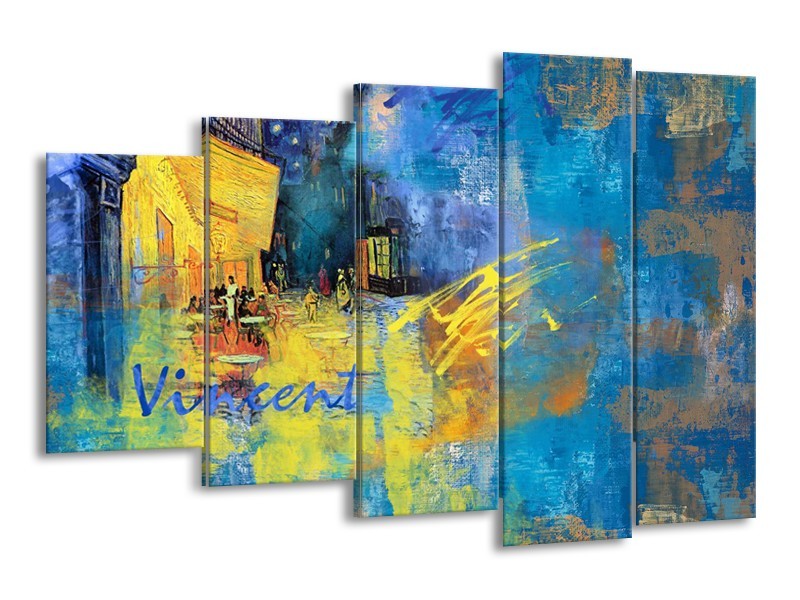 Canvas Schilderij Van Gogh, Modern | Blauw, Geel | 150x100cm 5Luik