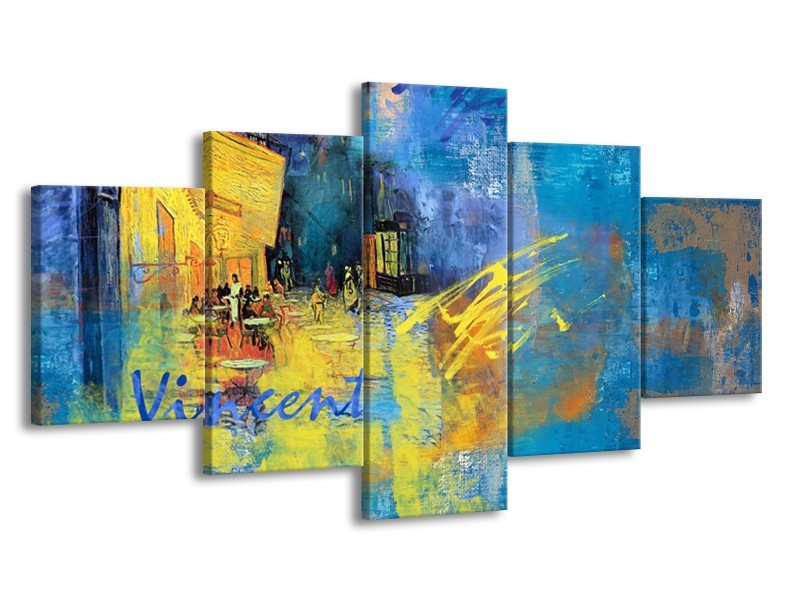 Glasschilderij Van Gogh, Modern | Blauw, Geel | 150x80cm 5Luik