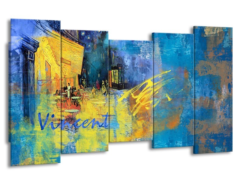 Canvas Schilderij Van Gogh, Modern | Blauw, Geel | 150x80cm 5Luik