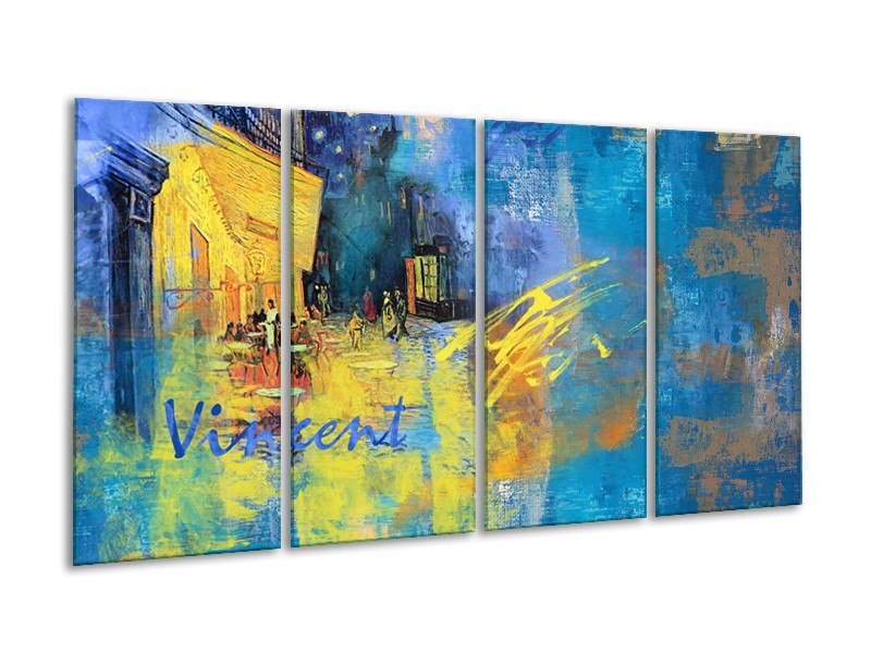 Canvas Schilderij Van Gogh, Modern | Blauw, Geel | 160x80cm 4Luik