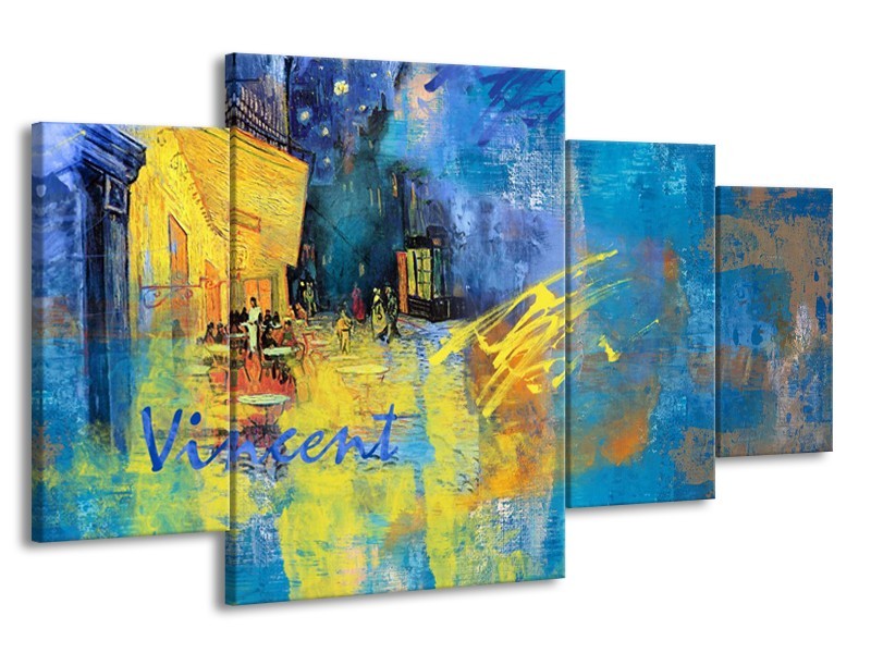 Canvas Schilderij Van Gogh, Modern | Blauw, Geel | 160x90cm 4Luik