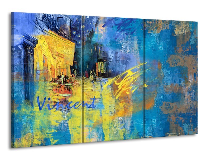 Canvas Schilderij Van Gogh, Modern | Blauw, Geel | 165x100cm 3Luik
