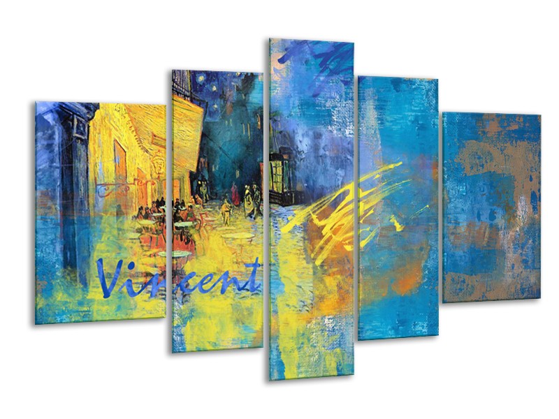 Canvas Schilderij Van Gogh, Modern | Blauw, Geel | 170x100cm 5Luik