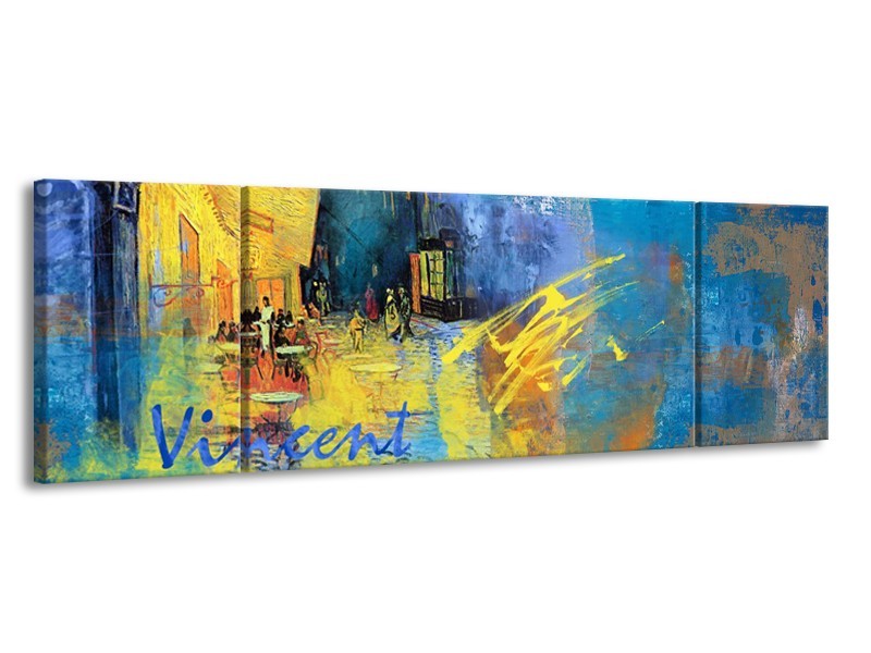 Canvas Schilderij Van Gogh, Modern | Blauw, Geel | 170x50cm 3Luik