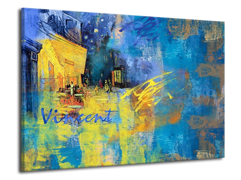 Glasschilderij Van Gogh, Modern | Blauw, Geel | 70x50cm 1Luik