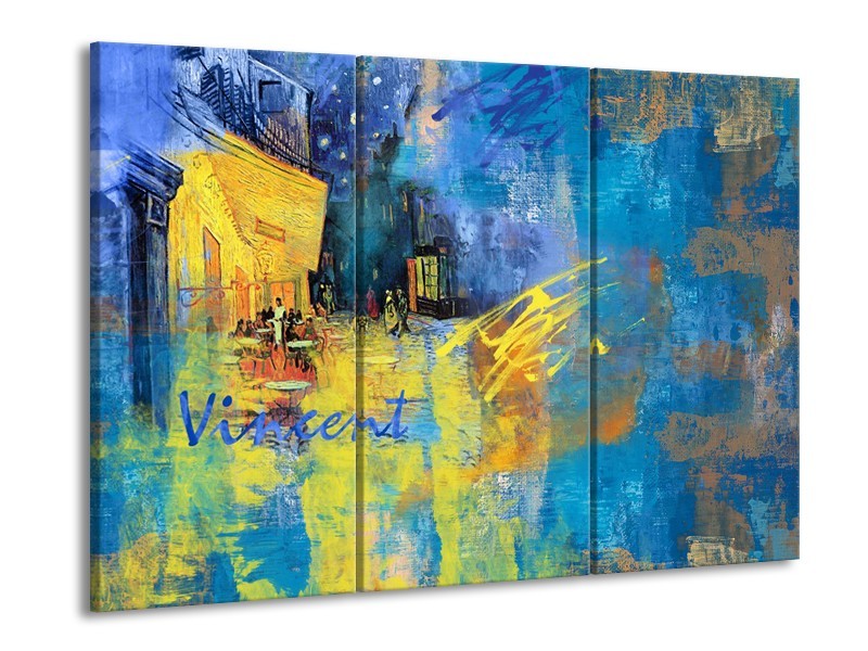 Canvas Schilderij Van Gogh, Modern | Blauw, Geel | 60x90cm 3Luik
