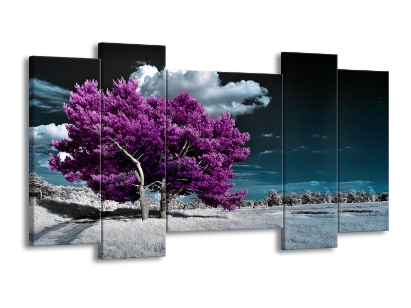 Canvas Schilderij Boom, Natuur | Paars, Blauw, Grijs | 120x65cm 5Luik