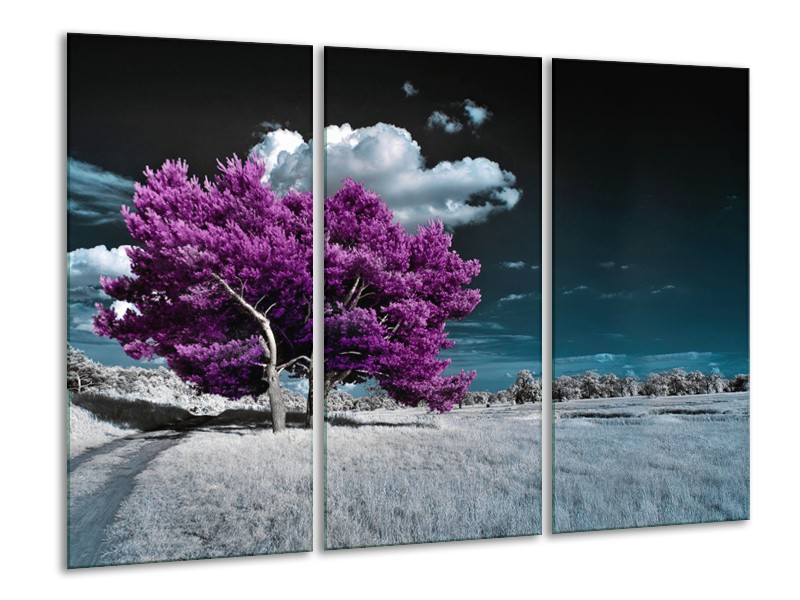 Canvas Schilderij Boom, Natuur | Paars, Blauw, Grijs | 120x80cm 3Luik