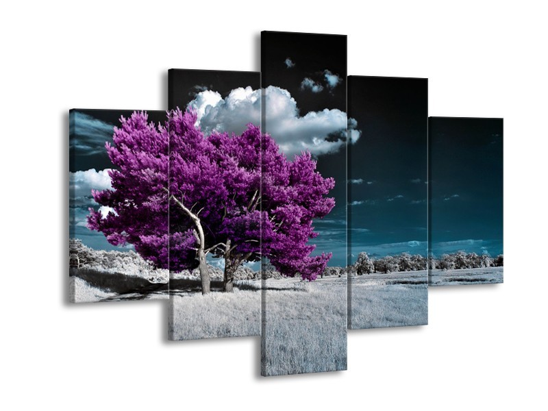 Glasschilderij Boom, Natuur | Paars, Blauw, Grijs | 150x105cm 5Luik