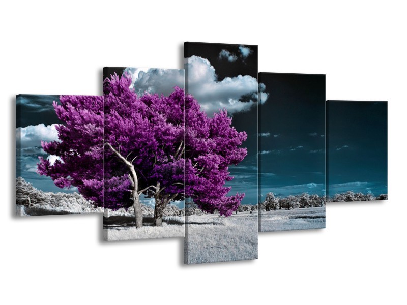 Glasschilderij Boom, Natuur | Paars, Blauw, Grijs | 150x80cm 5Luik