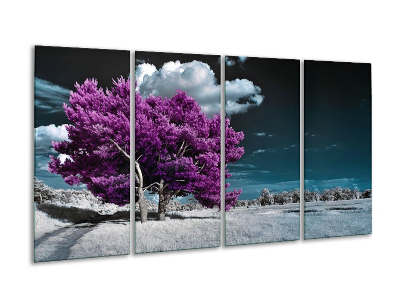 Glasschilderij Boom, Natuur | Paars, Blauw, Grijs | 160x80cm 4Luik