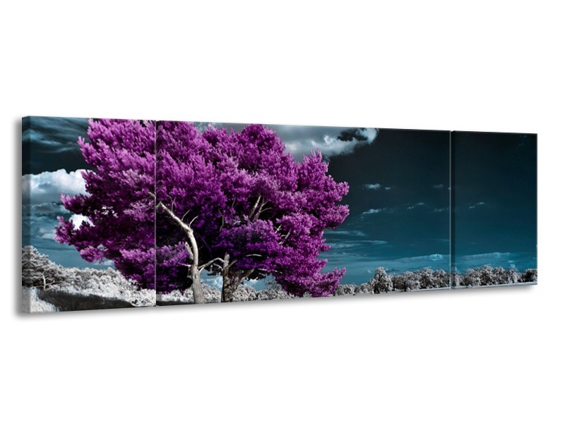 Canvas Schilderij Boom, Natuur | Paars, Blauw, Grijs | 170x50cm 3Luik