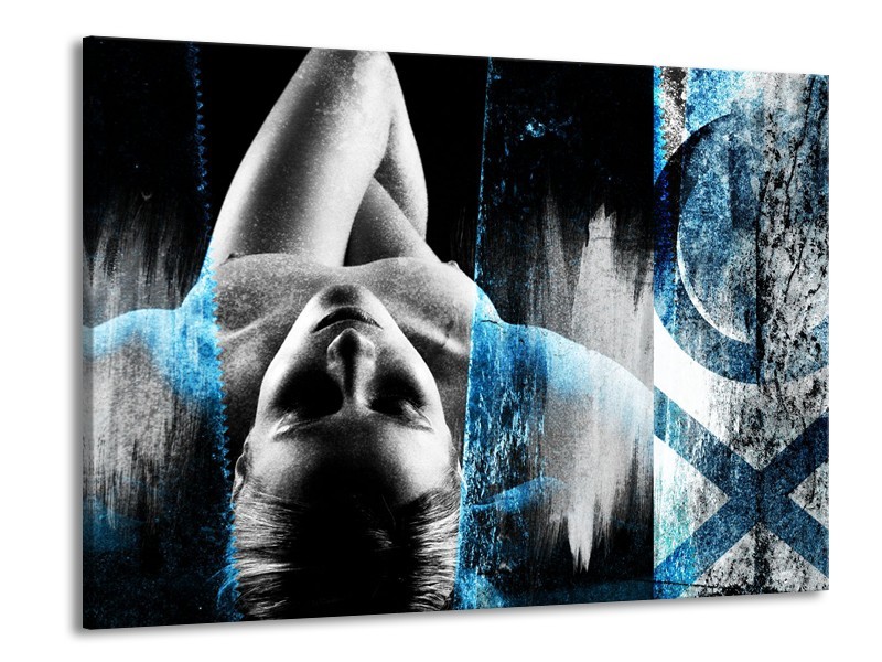 Canvas Schilderij Vrouw, Kunst | Grijs, Blauw | 100x70cm 1Luik