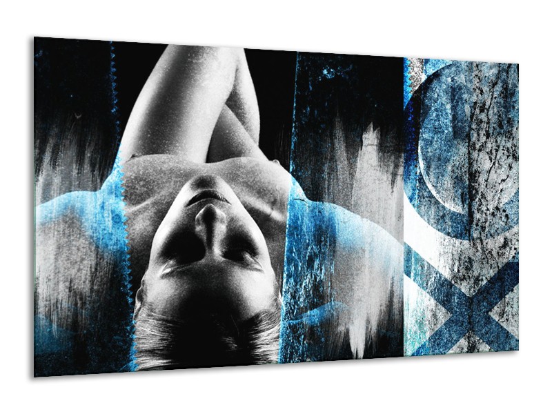 Canvas Schilderij Vrouw, Kunst | Grijs, Blauw | 120x70cm 1Luik