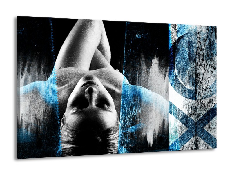 Canvas Schilderij Vrouw, Kunst | Grijs, Blauw | 140x90cm 1Luik