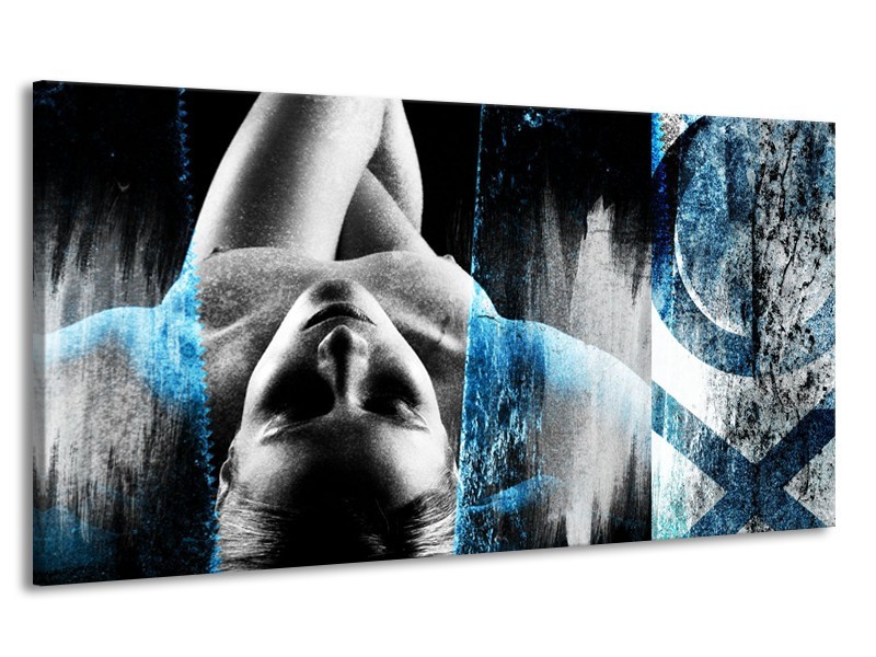 Canvas Schilderij Vrouw, Kunst | Grijs, Blauw | 170x90cm 1Luik