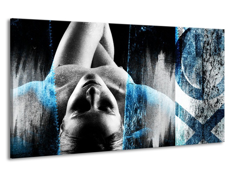 Canvas Schilderij Vrouw, Kunst | Grijs, Blauw | 190x100cm 1Luik