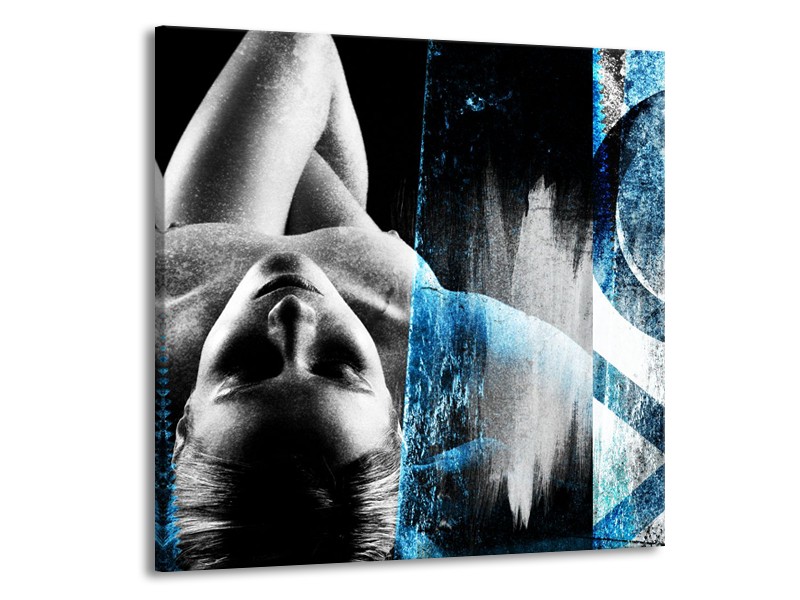 Canvas Schilderij Vrouw, Kunst | Grijs, Blauw | 50x50cm 1Luik