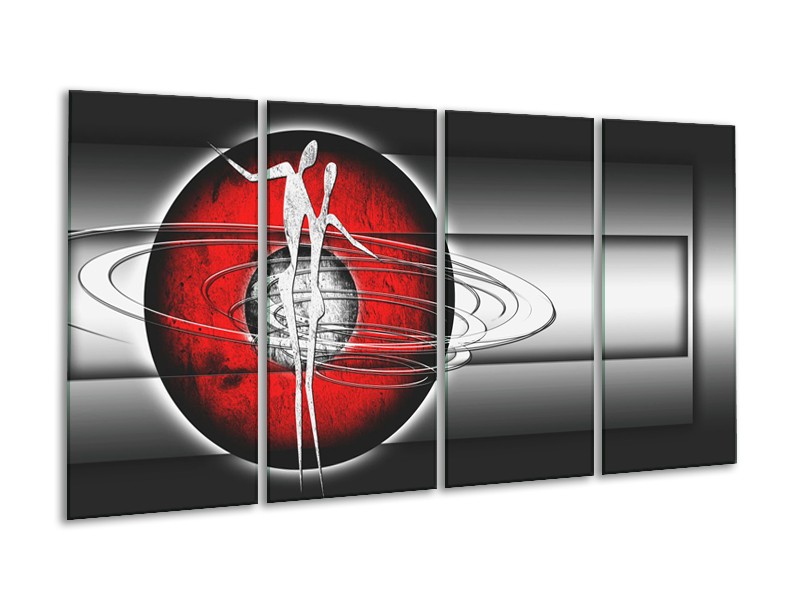 Glasschilderij Abstract, Modern | Zwart, Wit, Rood | 160x80cm 4Luik