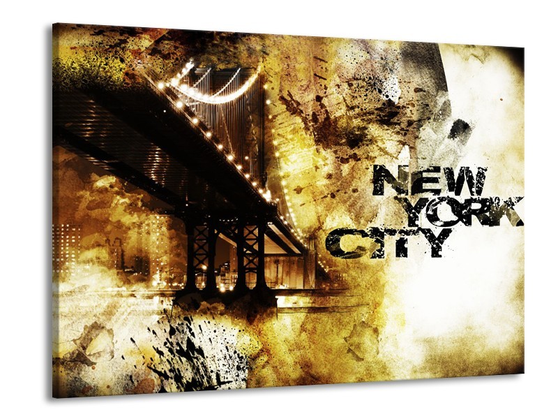 Glasschilderij New York, Modern | Bruin, Zwart, Geel | 100x70cm 1Luik