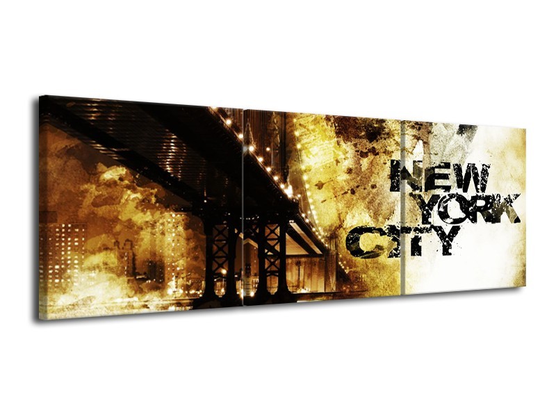 Glasschilderij New York, Modern | Bruin, Zwart, Geel | 120x40cm 3Luik