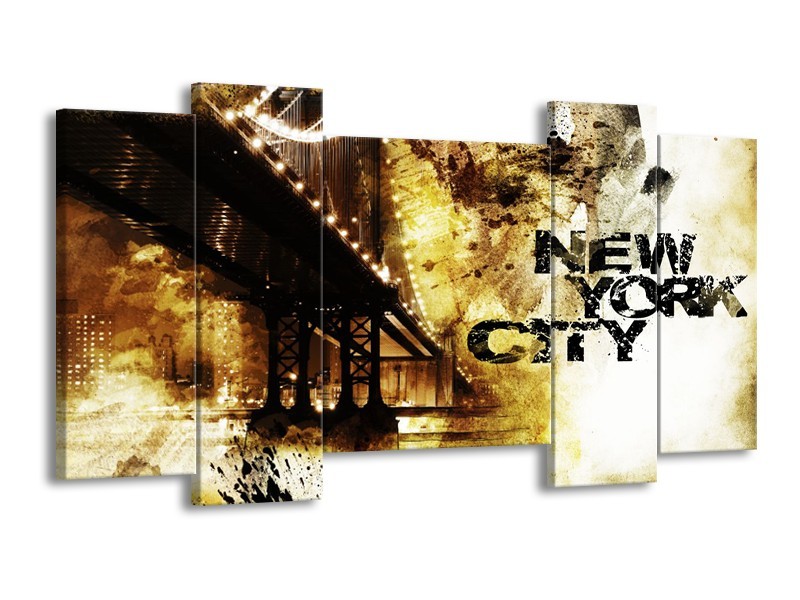 Glasschilderij New York, Modern | Bruin, Zwart, Geel | 120x65cm 5Luik