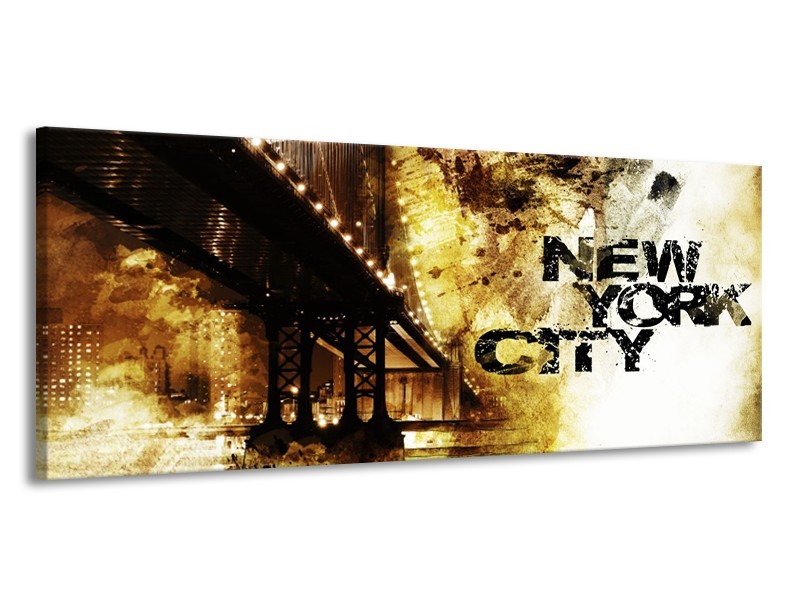 Canvas Schilderij New York, Modern | Bruin, Zwart, Geel | 145x58cm 1Luik