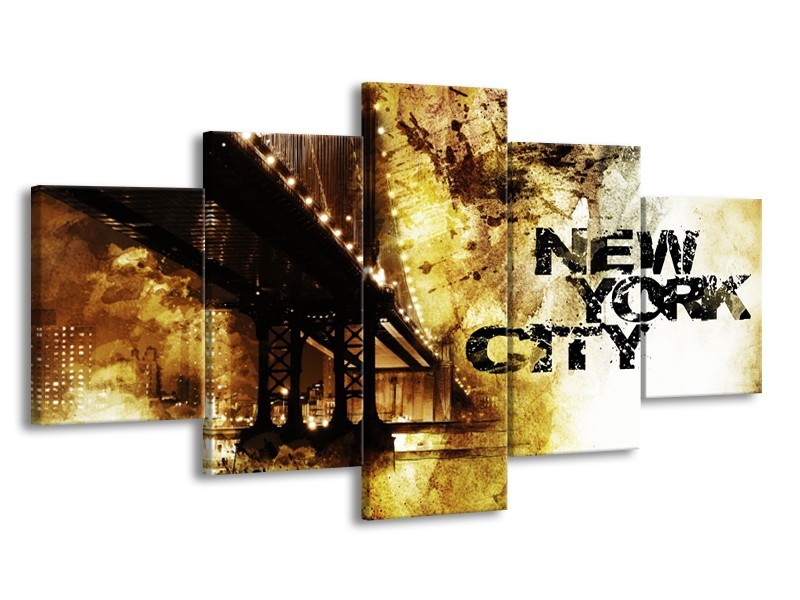 Glasschilderij New York, Modern | Bruin, Zwart, Geel | 150x80cm 5Luik